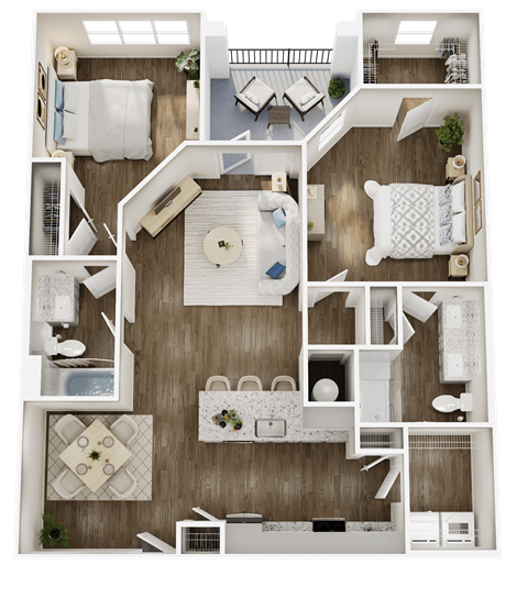 Floor plan for 2 beds, 2 baths, 1191 sqft